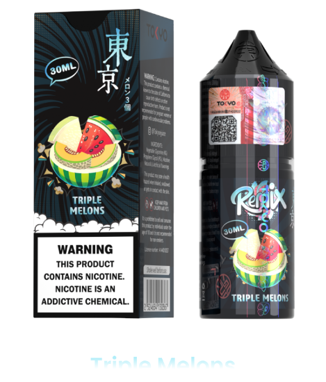 سالت نیکوتین توکیو رمیکس طعم تریپل ملون (هندوانه طالبی خربزه) ۳۰ میلی‌لیتر اصل Tokyo Remix Triple Melons