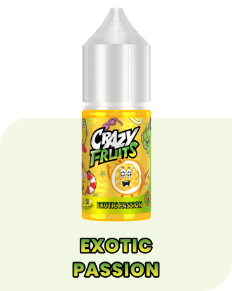 بطری سالت نیکوتین ایگزاتیک پشن توکیو سری کریزی فروت با تصویر پشن فروت‌های طبیعی و رنگ نارنجی