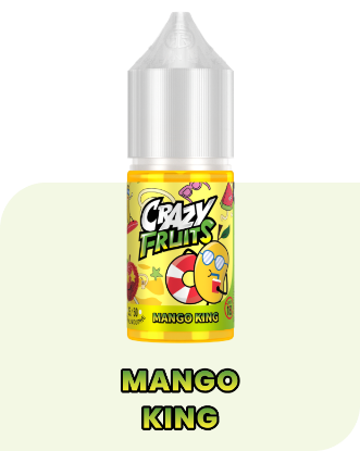 بطری ۳۰ میلی‌لیتری سالت نیکوتین انبه منگو کینگ توکیو سری کریزی فروت با رنگ زرد درخشان