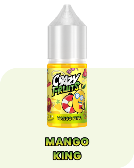 بطری ۳۰ میلی‌لیتری سالت نیکوتین انبه منگو کینگ توکیو سری کریزی فروت با رنگ زرد درخشان
