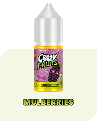 بطری ۳۰ میلی‌لیتری سالت نیکوتین مولبری توکیو سری کریزی فروت با تصویر شاه‌توت‌های بنفش و قرمز تیره