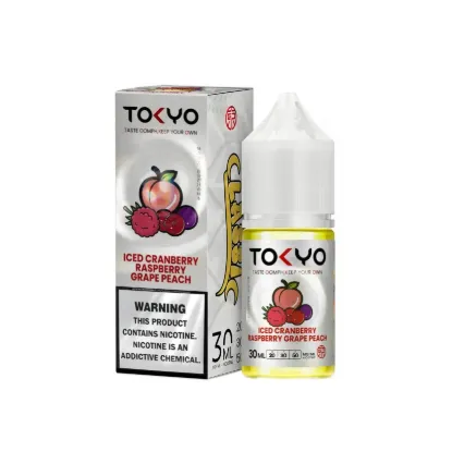 تصویر  سالت نیکوتین توکیو کلاسیک آیسد کرن‌بری رزبری گریپ پیچ ۳۰ میل (Tokyo SaltNic 30ml classic ICED CRANBERRY RASPBERRY GRAPE PEACH)